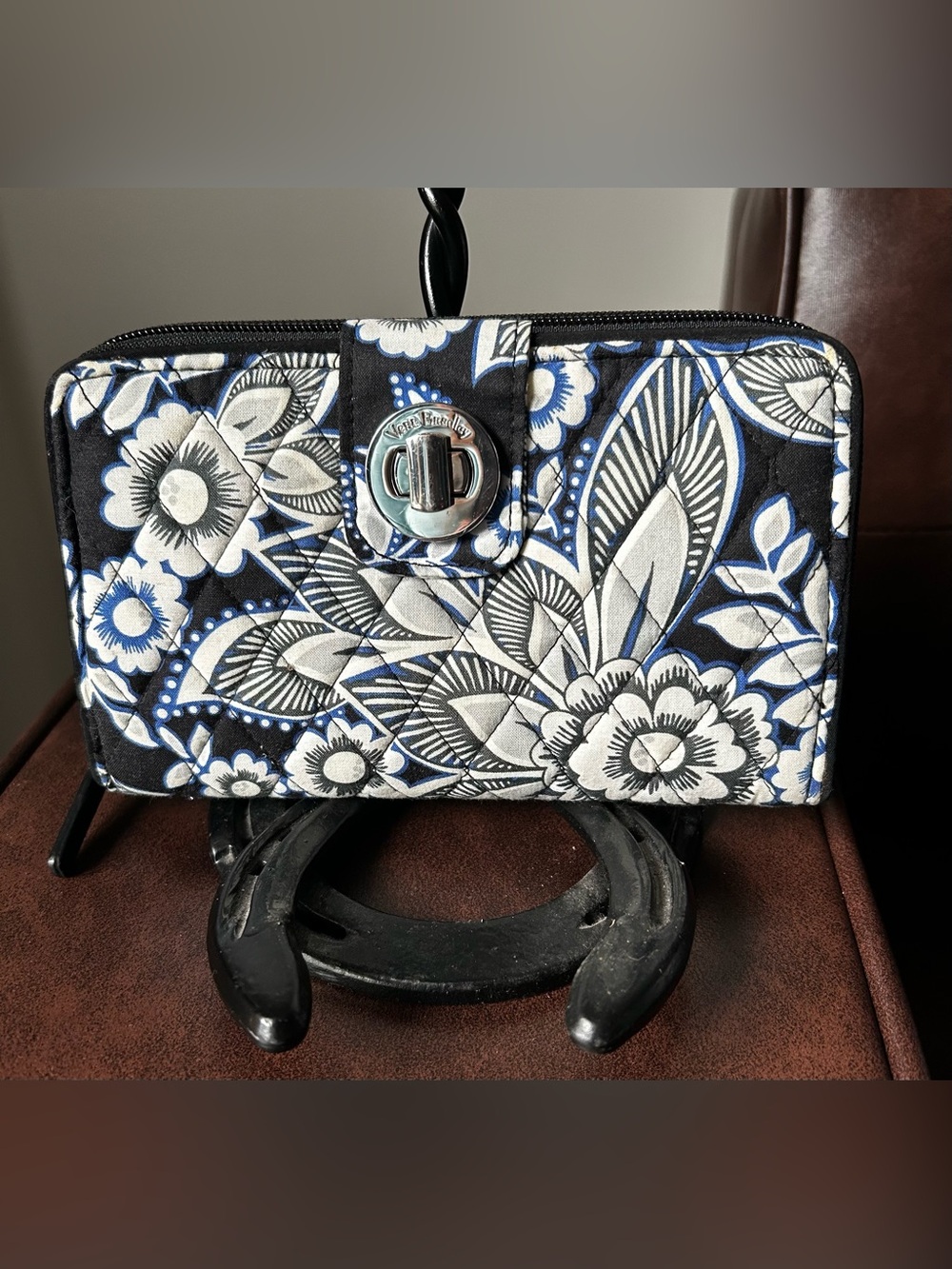 Vera Bradley RFID Turnlock Wallet Retired Snow Lotus Pattern Quilted Cotton